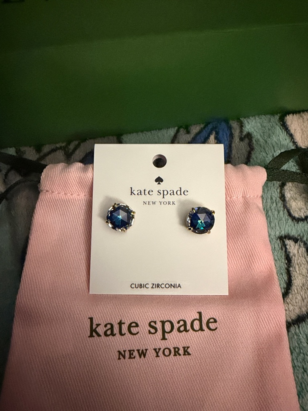 kate spade blue crystal stud earrings in gold-tone prongs - Picture 3 of 4